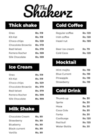 The Shakerz menu 2