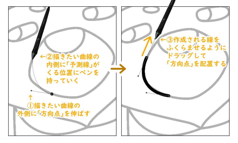 クリスタ：3次ベジェ曲線（予測線）