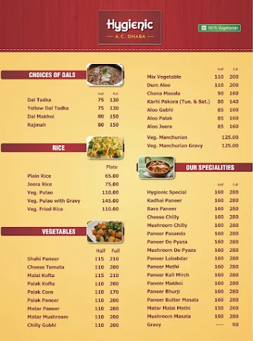 Hygienic AC Dhaba menu 