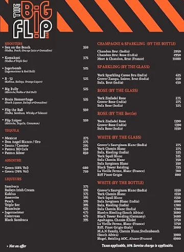 The Big Flip Bar menu 