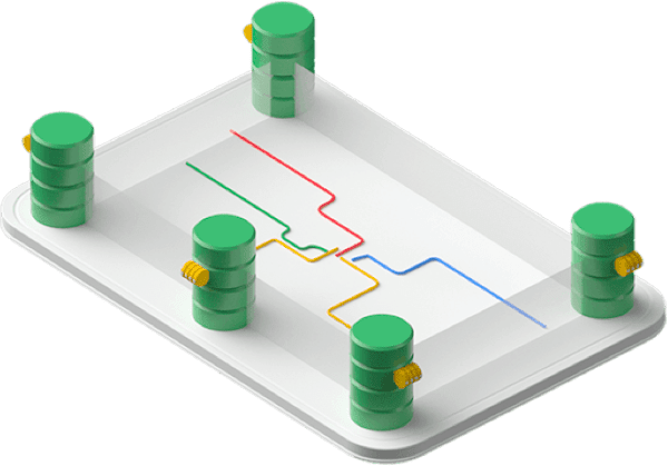 Quatro bancos de dados conectados na mesma rede 