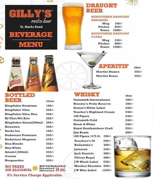 Gilly's Resto Bar menu 