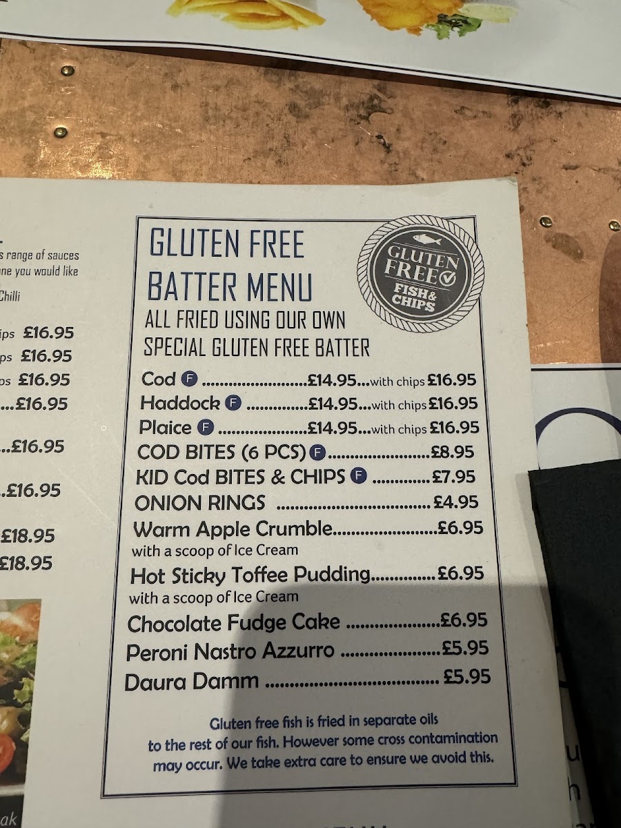 Hobson's Fish & Chips Soho gluten-free menu