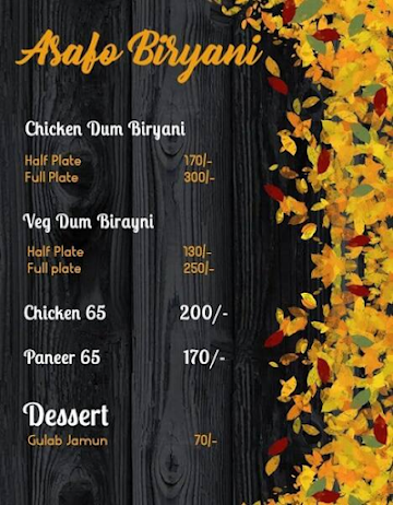 Asafo Biryani menu 