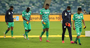 Bloemfontein Celtic players with their heads down after collecting their silver medals after losing the MTN8 final against Orlando Pirates in Durban on December 12 2020. 