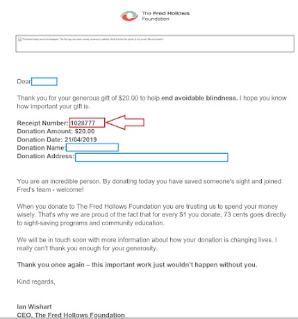 Once you donate, you will receive an email with the RECEIPT NO (as per the screenshot). Please enter your receipt Number. We will check to see this email before awarding the prize, so please make sure you enter the number correctly. 