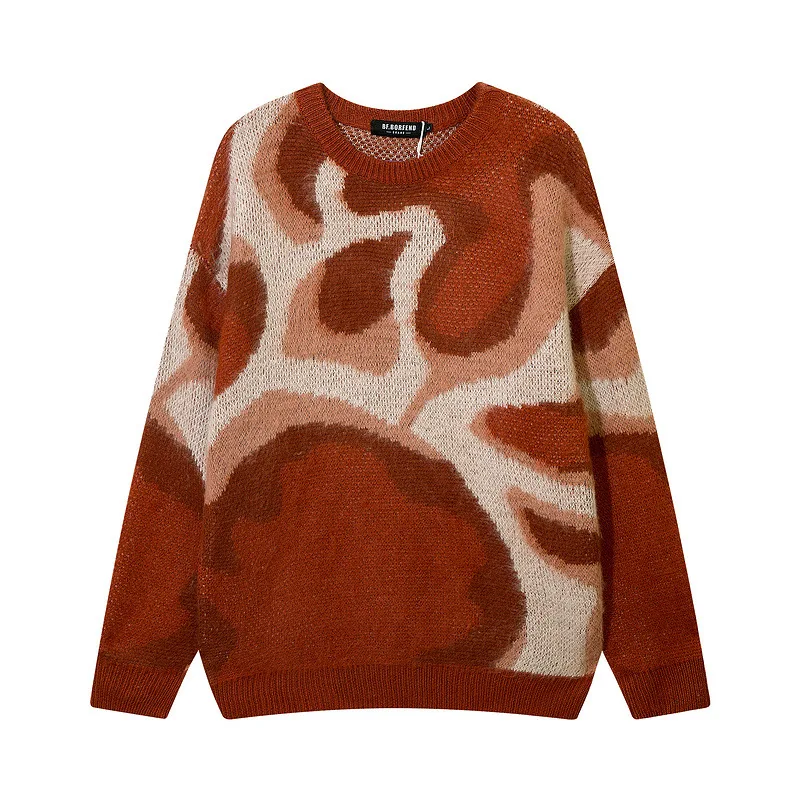 Suéter de Tricô Solto para Casal, com Cores Contrastantes e Estilo Ins Street Trend. Conforto e Moda em Uma Peça.