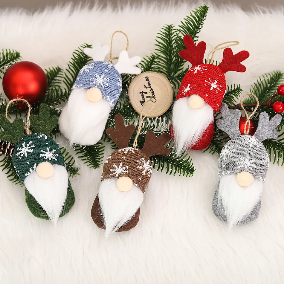 Noel Süslemeleri Örgü Yüzsüz Bebek Orman Yaşlı Adam Bebek Kolye Noel Ağacı Kolye Asılı Süs