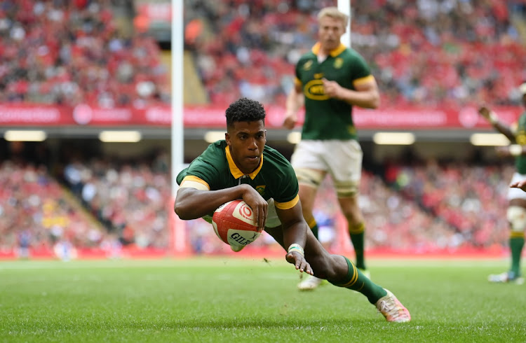 Canan Moodie scores the Springboks' second try in their Summer International Test match against Wales at Principality Stadium in Cardiff on Saturday.