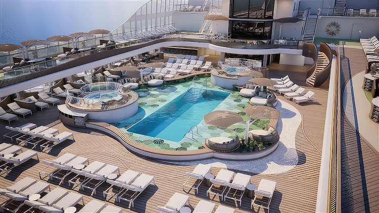 Vista features a pool deck with lounges and cabanas for sunbathing.