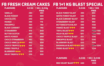 FB Cakes menu 