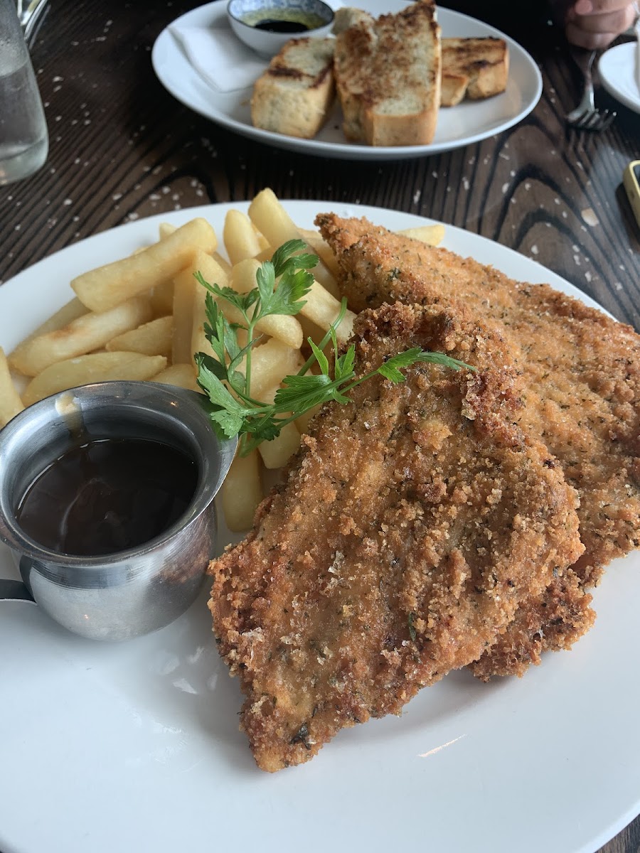 Chicken schnitz and chips