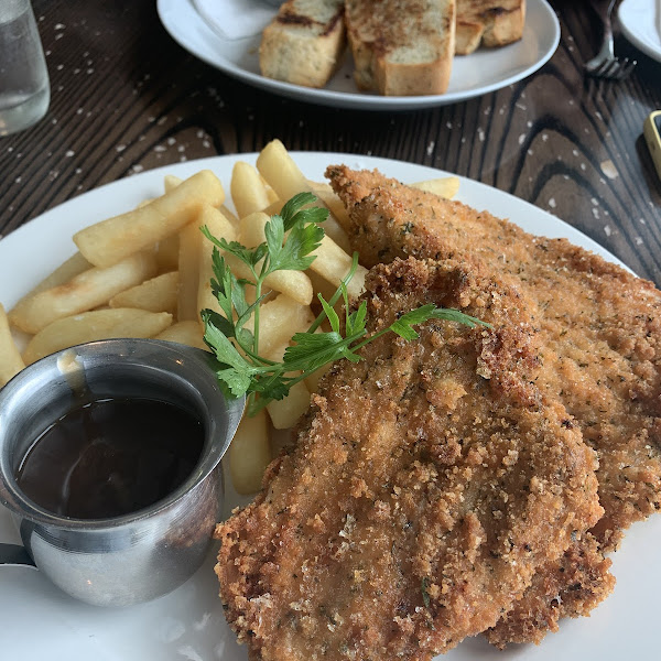 Chicken schnitz and chips