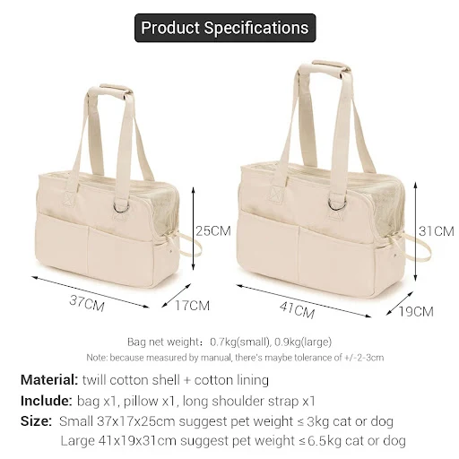 Carrier Bag for Small Dogs Breathable Cotton Soft-Sided Dog Travel Bag Portable Outdoor Light Weight Pet Cat Dog Transpo