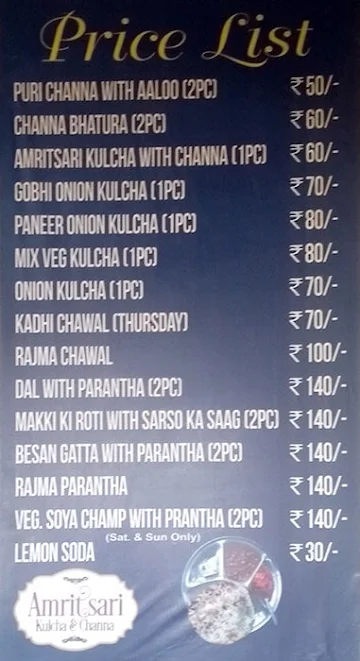 Amritsari Kulcha & Channa menu 