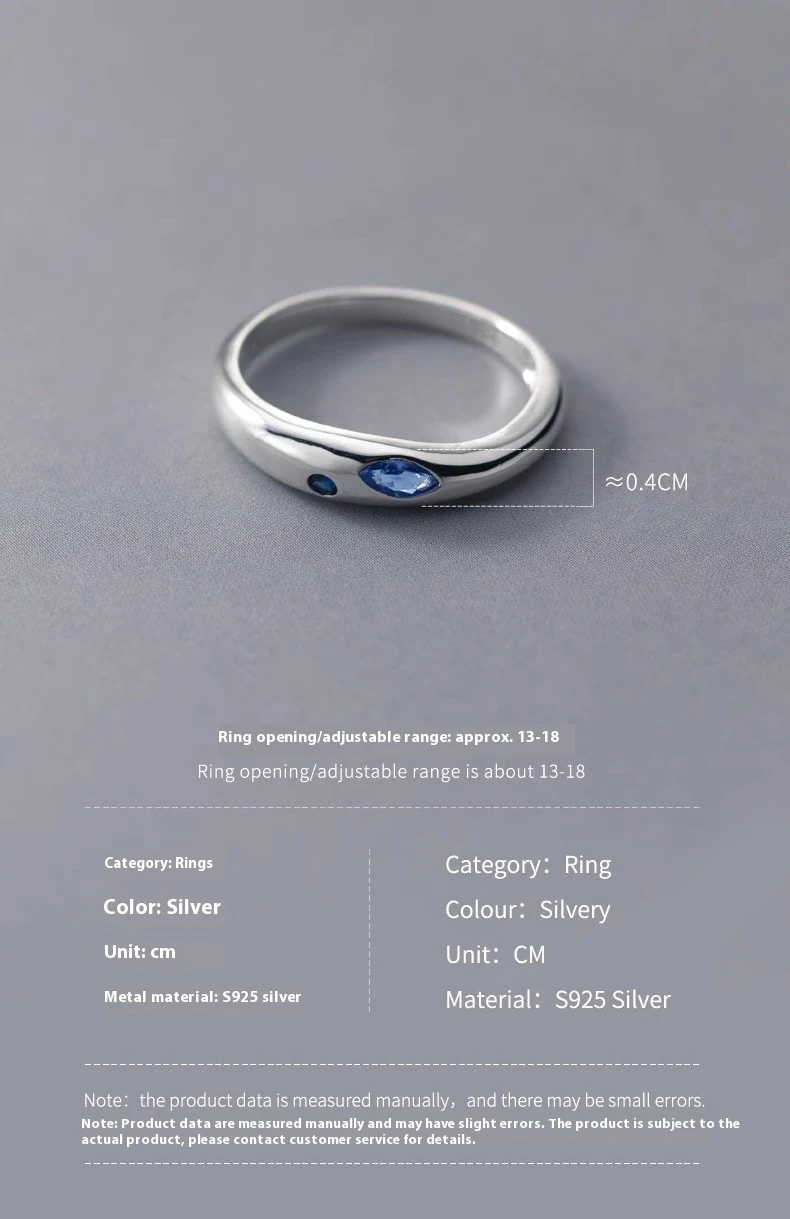 Title 3, Sterling zilveren ring met blauwe diamant, glan...