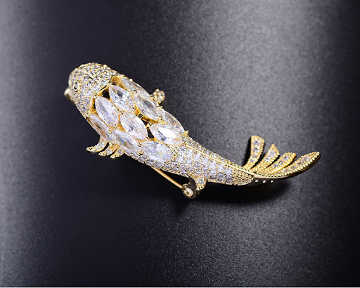 Title 4, Zircon Koi Brooch for Men and Women Stylish Acc...