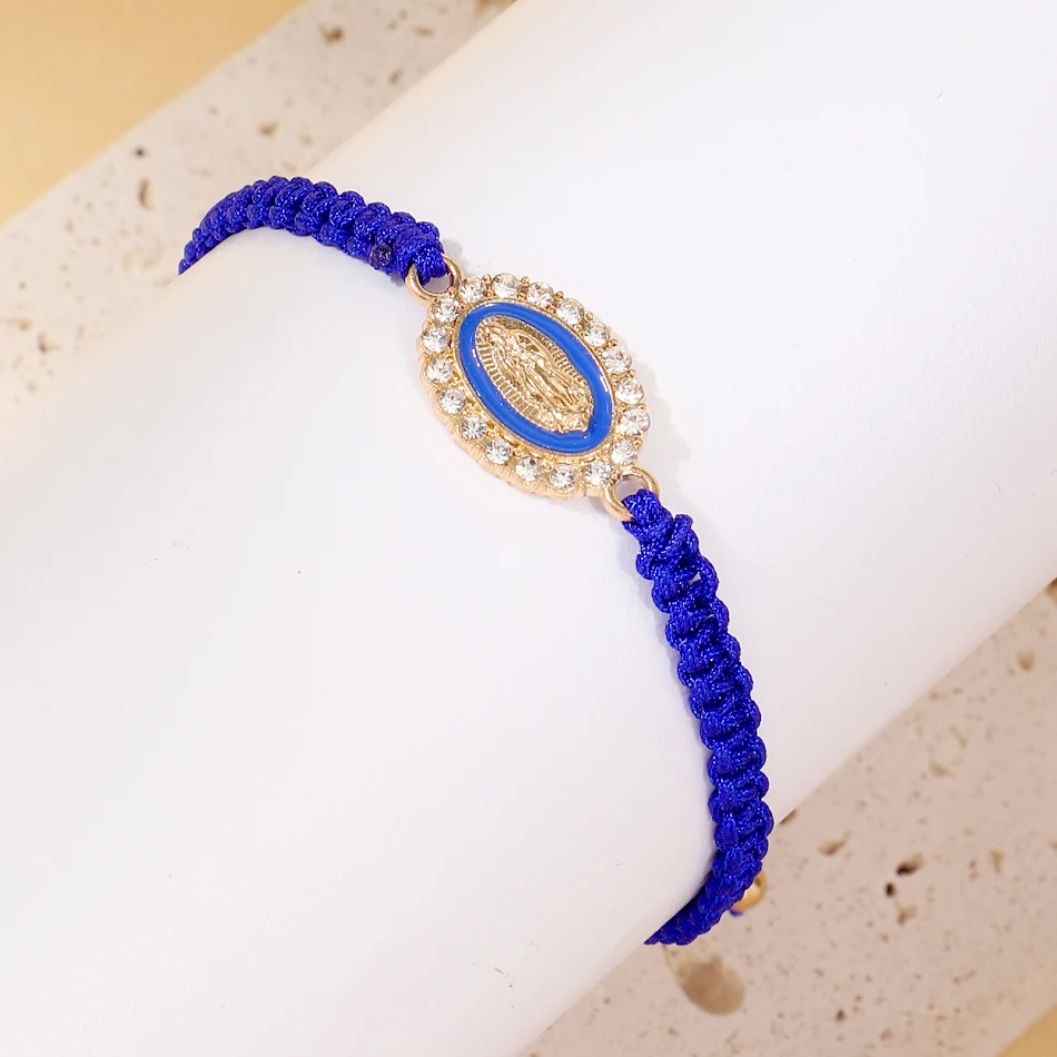 Bracciale Vergine Maria Rame Zirconi Colorati Intrecciato a Mano, Nodo Piatto Moda di Nicchia, Stile Unico