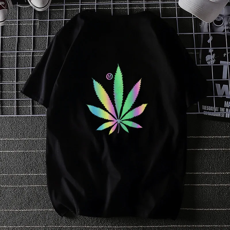 Colorful Reflective Summer Short-Sleeved T-Shirt Tide Brand Couples Printed Casual Half-Sleeved