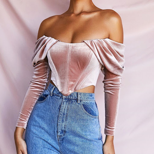 Title 6, Explosive Fall And Winter Velvet Off-Shoulder C...