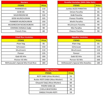 Mithaiwale menu 