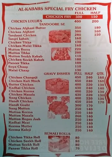 Al-Kabab's menu 