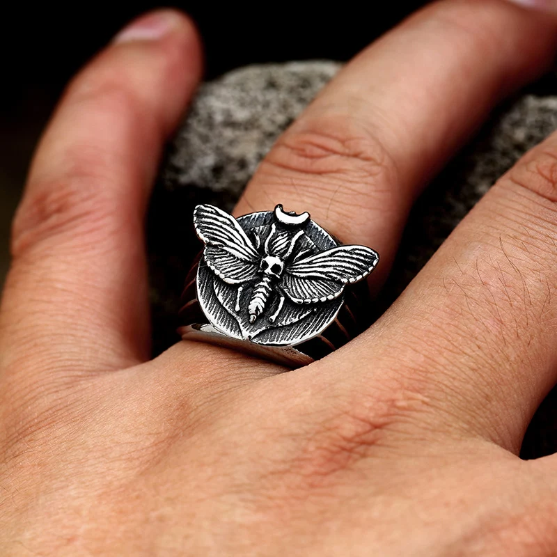 Title 2, Bague homme en acier inoxydable moulé avec moti...