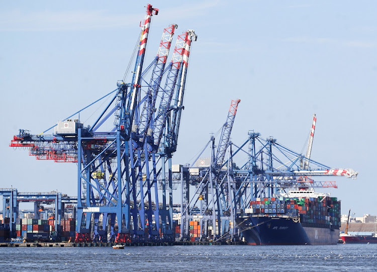 A container ship is seen beside cranes at the Suez canal near Ismailia port city, northeast of Cairo, Egypt March 5, 2021. File Photo