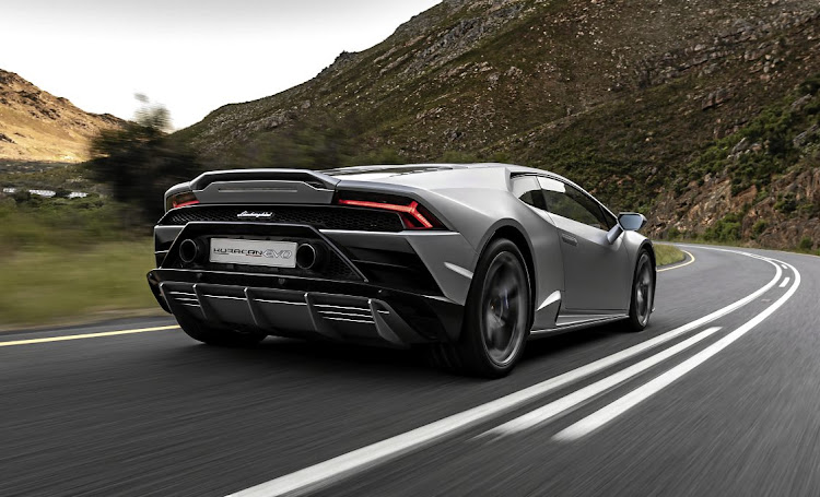 Supercar Lamborghini Huracán Evo takes to the road.