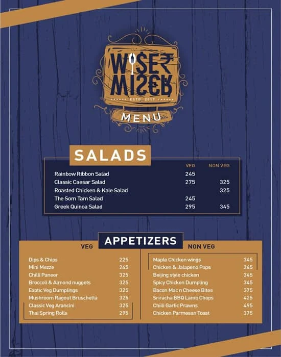 Wiser Miser menu 