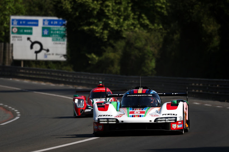 The No 5 Porsche Penske Motorsport Porsche 963 of Dane Cameron, Michael Christensen and Frederic Makowiecki in action at the Le Mans Test on June 4 2023.