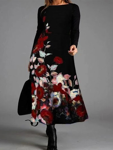 Title 2, Black Cotton Jumper Commuter Print Dress Comfor...