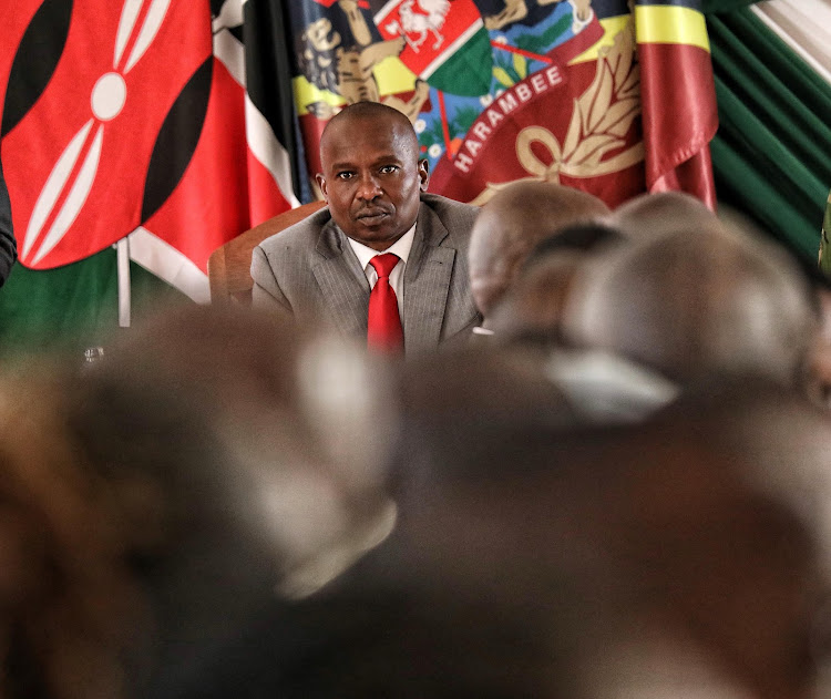 Interior Cabinet Secretary Kithure Kindiki during a meeting with alcohol manufacturers at GSU Training School in Embakasi , Nairobi on March 12, 2024