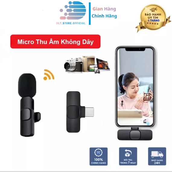 Micro Thu Âm Không Dây K9, Khử Tiếng Ồn, Nhỏ Gọn, Cài Áo Chính Hãng Dl Tech