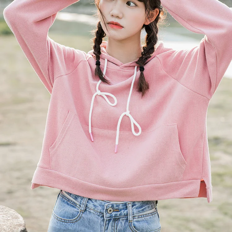 Chaqueta tipo suéter con capucha recortada de color liso para mujer