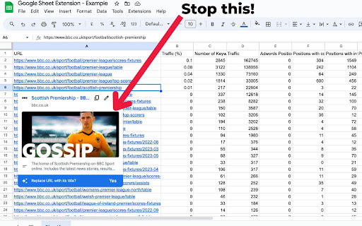 Hide Link Preview in Google Sheets