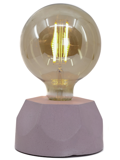 Lampe design en béton rose pastel avec son ampoule à filament