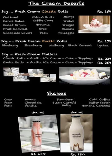 Thanco's Natural Ice Cream menu 