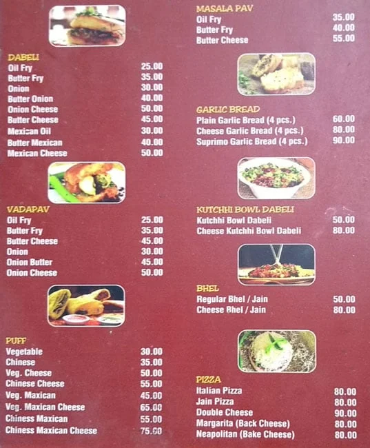 Hari Om Dabeli menu 