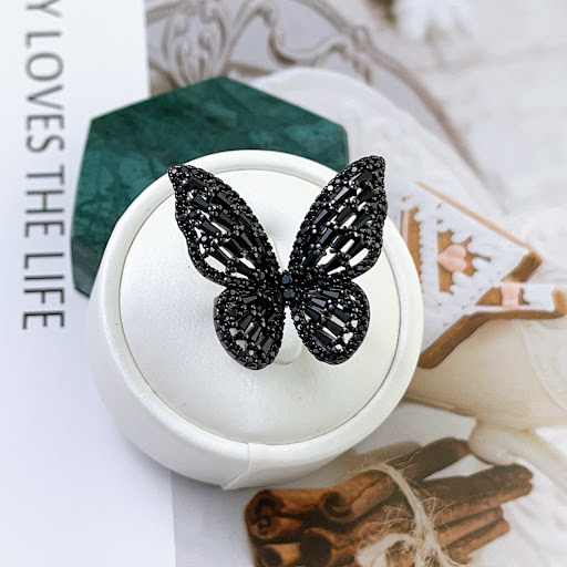 Title 3, Black butterfly zircon ring copper womens. Spa...