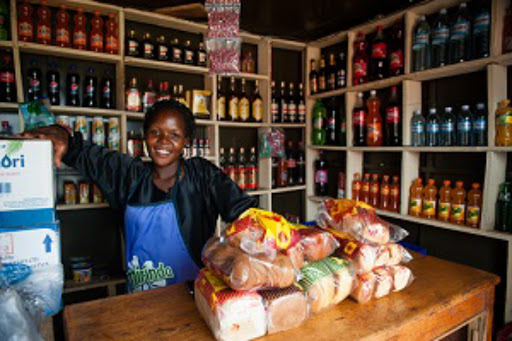 Maria Kayinza’s store in Mukono, Uganda. STRYDE participant.