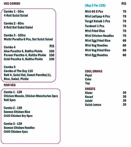 Hub House menu 