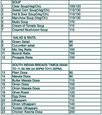 Thalasserry Restaurant menu 