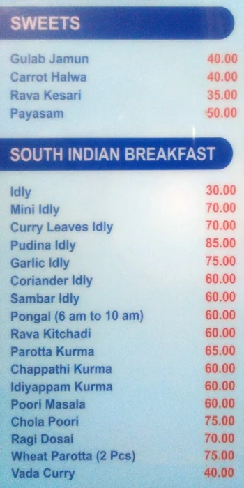 Hotel Pushpa menu 