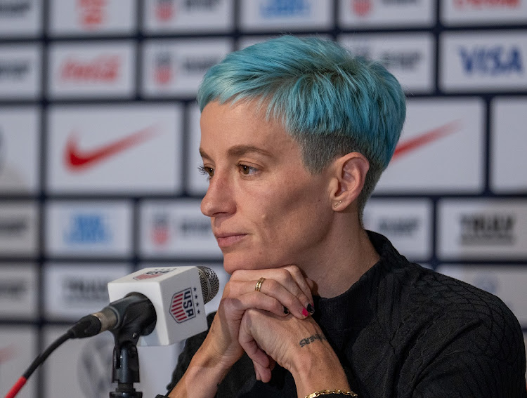 Megan Rapinoe of the US announces her retirement during a press conference at PayPal Park in San Jose, California on July 8 2023.