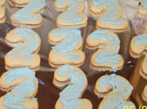 #2 cookies with wedding cake icing.. For my grandson's upcoming 2nd birthday..they taste good too!