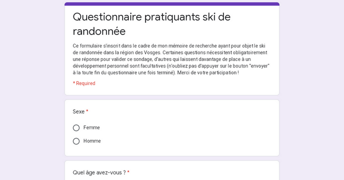 Questionnaire pratiquants ski de randonnÃ©e