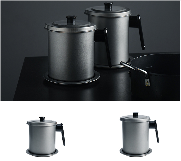 Huilier en acier inoxydable avec filtre pour la cuisine, parfait pour filtrer, conserver et réutiliser l'huile de friture proprement.