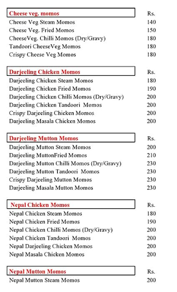 Momos Wala menu 