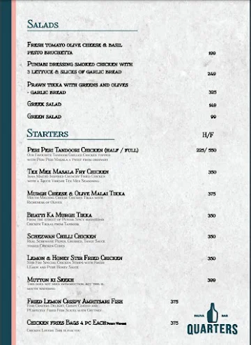 Quarters Pauva Bar menu 